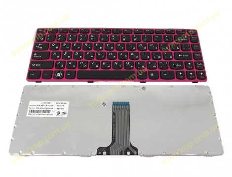 Клавіатура для LENOVO IdeaPad Z370, Z470, G470AH, G470GH (RU Black, розова рамка) Оригінал