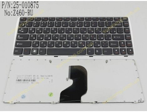 Клавіатура для LENOVO Ideapad Z460, Z460G, Z460A, Z450 (RU Black, Сіра рамка). Оригінал