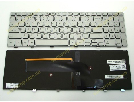 Клавіатура для DELL Inspiron 15-7000, 7537 Series (RU Silver з рамкою і підсвіткою) Оригінал