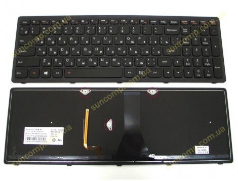Клавіатура для LENOVO IdeaPad G500s, G505s, S500, S510p, Z510 (Вузький шлейф!!! Ширина 25мм) (RU Black з рамкою. Підсвітка клавіш)