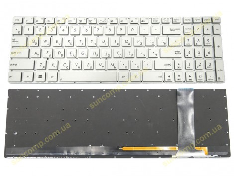 Клавіатура для ASUS N550, N550J, N550JA, N550JK, N750, N750J, N750JK, N750JV (RU Silver без рамки з підсвіткою). Оригінал