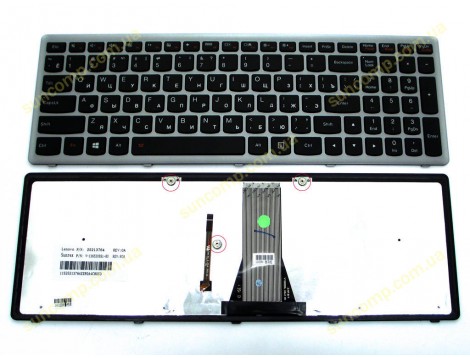 Клавіатура для LENOVO IdeaPad G500s, G505s, S500, S510p, Z510, Flex 15, 15D (RU Black з рамкою Silver і підсвіткою) Оригінал