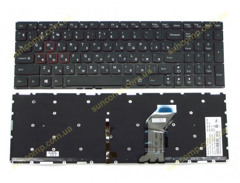 Клавіатура для LENOVO IdeaPad Y700, Y700-15ISK, Y700-17ISK (RU Black, без рамки, з підсвіткою клавіш). Оригінал
