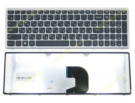 Клавіатура для LENOVO IdeaPad Z500, Z500A, Z500G, P500 (RU Black, Срібляста рамка). OEM