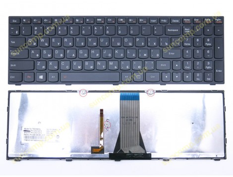 Клавіатура для LENOVO IdeaPad G50, G50-30, G50-45, G50-70, G70, G70-70, G70-80, Z50-70, Z50-75, Z70-80 (RU Black, Чорна рамка з підсвіткою)