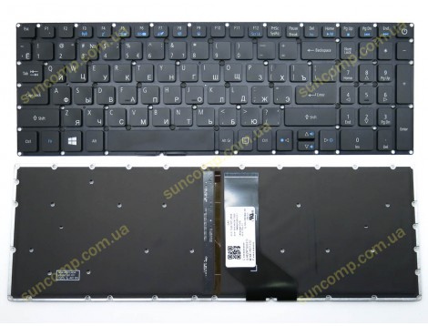 Клавіатура для ACER Aspire E5-522, E5-573, E5-573T, E5-573G, E5-575, E5-532G, E5-722, E5-772, V3-574G, A315, A515 (Black без рамки з підсвіткою)