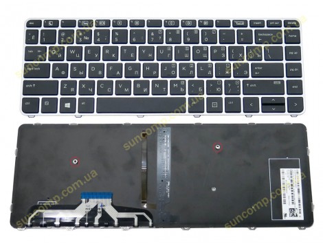Клавіатура для HP EliteBook Folio 1040 G3 (RU Black, з рамкою Silver і підсвіткою) Оригінал