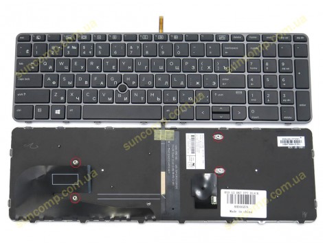Клавіатура для HP EliteBook 850 G3, 850 G4, 755 G3, 755 G4, Zbook 15u G3 G4 (RU Black с Рамкою Grey з підсвіткою)