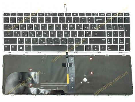 Клавіатура для HP EliteBook 850 G3, 850 G4, 755 G3, 755 G4, ZBook 15u (RU Black з рамкою Silver + підсвітка). Оригінал