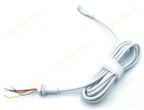 DC кабель (Type-C, USB-C) для блоку живлення (30W, 45W, 65W, 87W, 90W) 5-проводів, 1.2m White. Від блока живлення до ноутбука