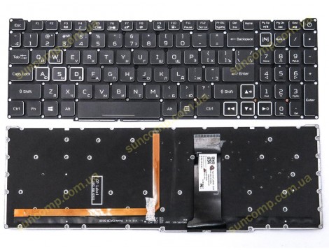 Клавіатура для ACER Nitro 5 AN515-43, AN515-44, AN515-54, AN515-55, AN517-51, AN517-52 AN515-45 (RU Black без рамки з RGB підсвіткою) Оригінал