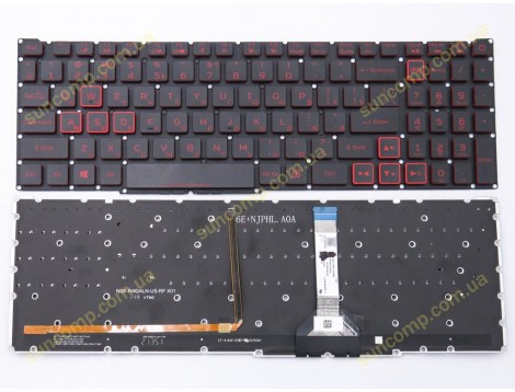 Клавіатура для ACER Nitro 5 AN515-46 AN515-56 AN515-57 AN515-58 AN517-41 AN517-54 AN517-55 AN517-56 AN715-51 (RU Black без рамки з Red підсвіткою)