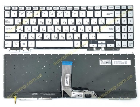 Клавіатура для ASUS ZenBook UX562FA, UX562FAC, UX562FD, UX562FDX, UX562F, UX562UG (RU Silver без рамки з підсвіткою). Оригінал
