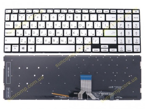 Клавіатура для ASUS X521, X521EA, X521EQ, X521FA, X521FL, X521JQ, X521UA, S533, S533E, S533F (RU Silver з підсвіткою). Оригінал