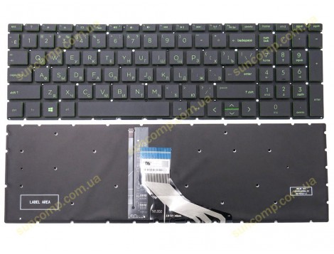 Клавіатура для HP 15-CS, 15-CN, 15-CW, 15-CX, 15-DA, 15-DB, 15-DX, 15-DR, 15-DK 17-BY 17-CA 17-CD 250 G7 G8 G9, 255 G7 G8 (RU Green/Black з підсвіткою) Оригінал