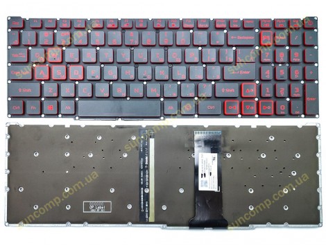 Клавіатура для ACER Nitro 5 AN515-43, AN515-54 AN515-55, AN515-45 An517-51 An715-51 AN517-52 N18C3 N18C4(RU Black без рамки з RED підсвіткою) Оригінал