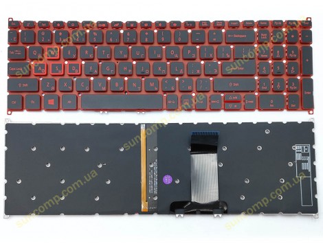 Клавіатура для ACER SP515-51, SP515-51N, SP515-51GN, Nitro NP515-51 (RU Black з RED підсвіткою)