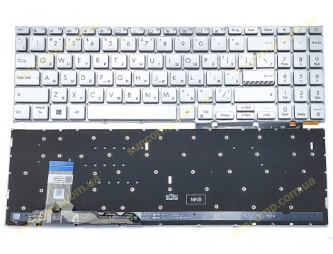 Клавіатура для ASUS E1504FA E1504GA E1505FA E1505GA E1505FA L1504FA L1504GA K3604 K3605 15X K3504 M3504 S3504 (RU Silver з підсвіткою)
