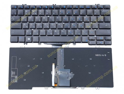 Клавіатура для DELL Latitude E5280, E7280, 5280, 5288, 5289, 5290, 7280, 7380, 7389, 7390 (RU Black c підсвіткою)