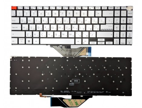 Клавіатура для Asus Vivobook K3502Z, 16X S5602, M5602, X5602, M3502, M3502Q, S3502, M3502Z, M3502R, K3502, K3502Z, K3502ZA (RU Silver з підсвіткою)